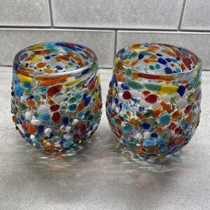 Puerto Vallarta hand blown Drinking Glasses –Set of 2 Confetti Rock Wine